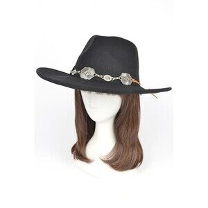 Concho Hatband Faux Wool Fedora Hat